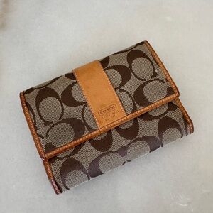 Vintage Coach Signature Brown and Tan Trifold Wallet